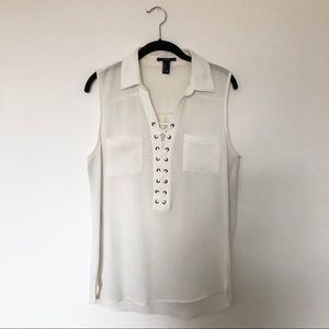 Forever 21 white tank with lace up detail (L)